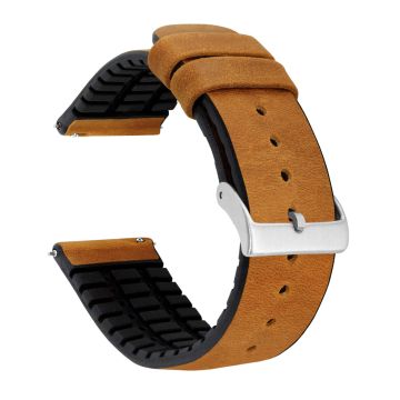 Leather And Rubber Hybrid Cedar Brown Watch Band - 22mm