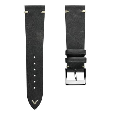 Vintage Stitching Patina Leather Watch Strap - Platinum - 22mm
