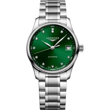 Longines Master Collection Date 34 Stainless Steel / Green - Diamond / Bracelet