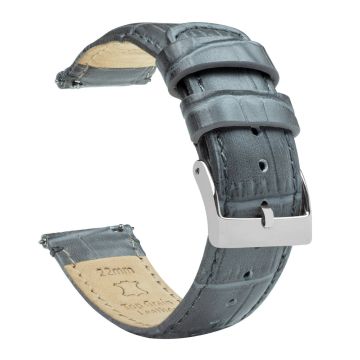 Smoke Grey Alligator Grain Leather Watch Band - 16mm