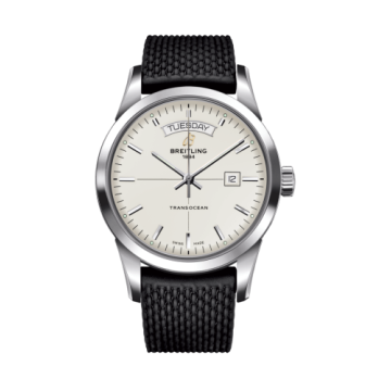 Breitling Transocean Day & Date Stainless Steel / Silver / Rubber / Pin