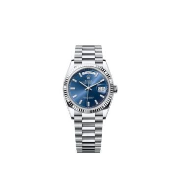 Rolex Day-Date 36 Platinum - Fluted / Bright Blue - Baguette / President