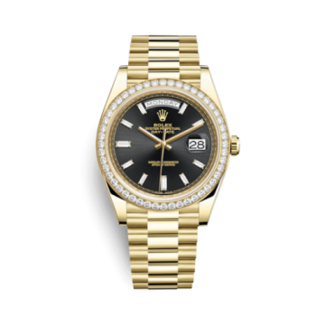 Rolex Day-Date 40 Yellow Gold / Diamond / Black -  Baguette