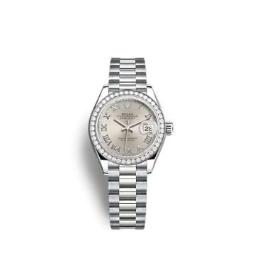 Rolex Lady-Datejust 28 White Gold - Diamond / President / Silver - Roman