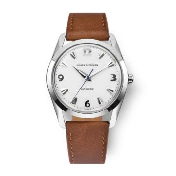 Nivada Grenchen Antarctic 35 White - White Luminova / Stainless Steel / Brown