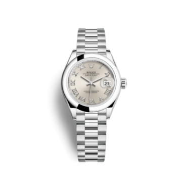 Rolex Lady-Datejust 28 Platinum Domed / President / Silver Roman