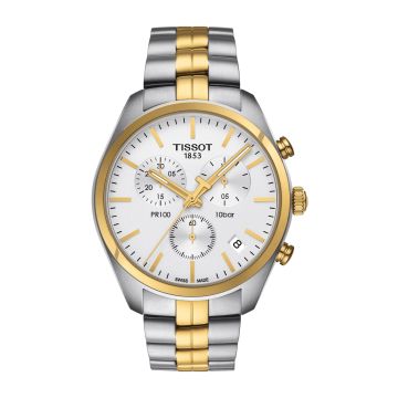 Tissot PR 100 Chronograph Quartz 41 Stainless Steel / Yellow Gold PVD / Silver / Bracelet