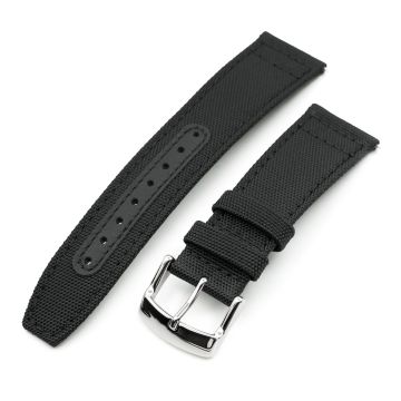Q.R. Black Sailcloth Watch Band with leather lining, 19mm, 20mm or 23mm - 23mm