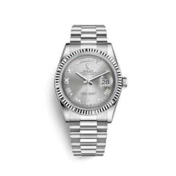 Rolex Day-Date 36 White Gold Fluted / President / Grey Roman
