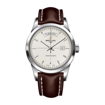 Breitling Transocean Day & Date Stainless Steel / Silver / Calf / Folding
