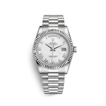 Rolex Day-Date 36 White Gold Fluted / President / White Roman