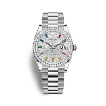 Rolex Day-Date 36 White Gold / Diamond / Paved-Rainbow / President