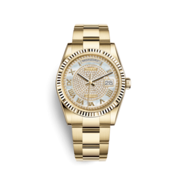Rolex Day-Date 36 Yellow Gold Fluted  / Oyster Diamond / Paved Roman