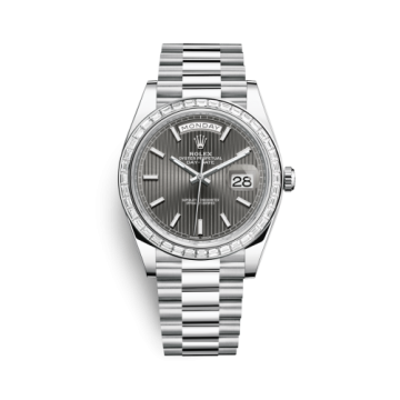 Rolex Day-Date 40 Platinum - Baguette / Grey Tuxedo