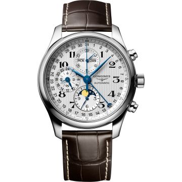 Longines Master Collection 42 Chronograph Calendar Stainless Steel / Silver-Arabic / Alligator