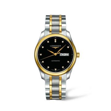 Longines Master Collection 38.5 Day Date Stainless Steel / Yellow Gold / Black-Diamond / Bracelet