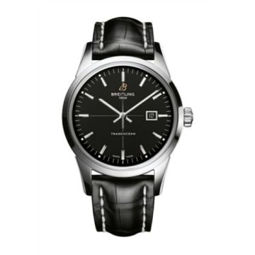 Breitling Transocean Date Stainless Steel / Black / Croco / Pin