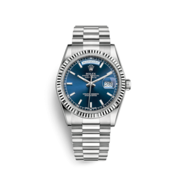 Rolex Day-Date 36 White Gold Fluted /  President / Blue