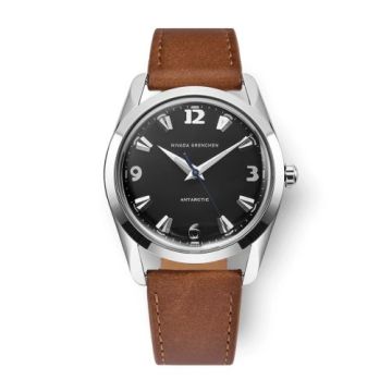 Nivada Grenchen Antarctic 35 Black - White Luminova / Stainless Steel / Brown