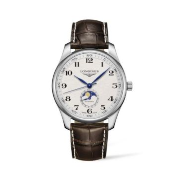 Longines Master Collection 42 Moonphase Stainless Steel / Silver-Arabic / Alligator XL