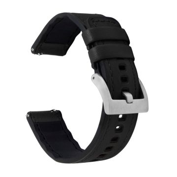 Black Pittards Water Resistant Leather Silicone Base Watch Band - 22mm