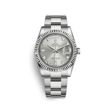 Rolex Day-Date 36 White Gold Fluted / Oyster / Silver Diamonds
