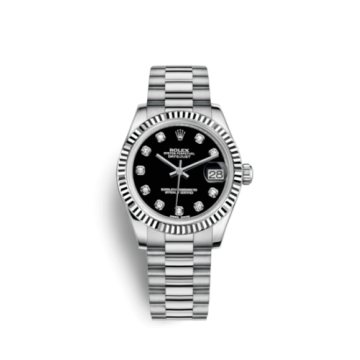Rolex Datejust 31 White Gold Fluted / President / Black Diamond