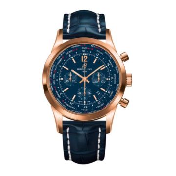 Breitling Transocean Chronograph Unitime Pilot Red Gold / Blue / Croco