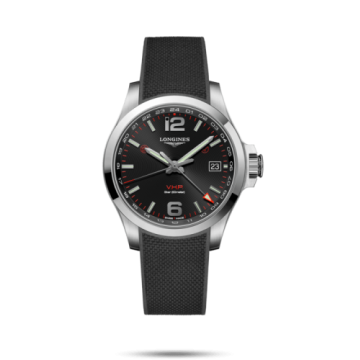 Longines Conquest V.H.P. GMT 41 Stainless Steel / Black / Rubber