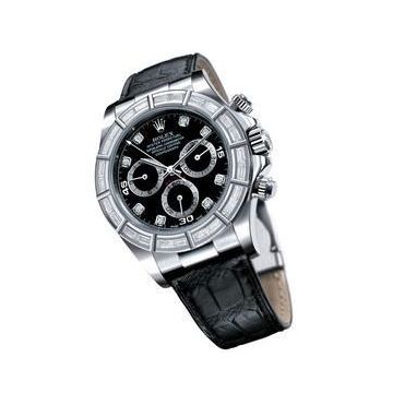 Rolex Daytona White Gold 24 Baguette Strap Black Diamond