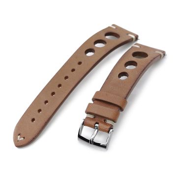 Q.R. 22mm Brown Leather Italian Handmade Racer Watch Band, Beige St. - 15mm