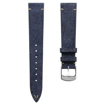 Arbour V-Stitch Denim Design Genuine Leather Watch Strap - Navy Blue - 20mm