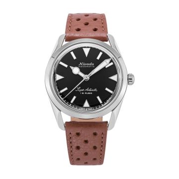 Nivada Grenchen Super Antarctic 35 Black - White Luminova / Stainless Steel / Brown Racing