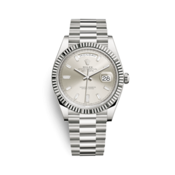 Rolex Day-Date 40 White Gold / Silver - Baguette