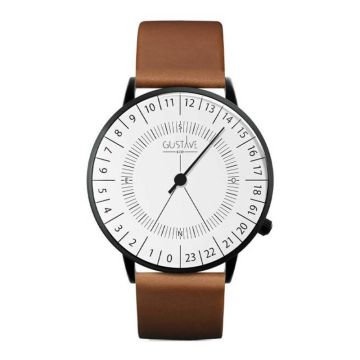 Gustave & Cie 24H Antoine Noir & Blanc Cuir Marron Havane 40mm
