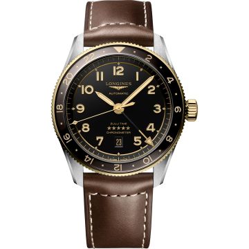 Longines Spirit Zulu Time 42 Stainless Steel - Yellow Gold / Anthracite / Strap