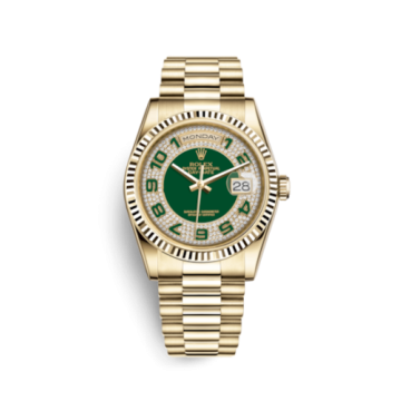 Rolex Day-Date 36 Yellow Gold Fluted / President / Green Paved