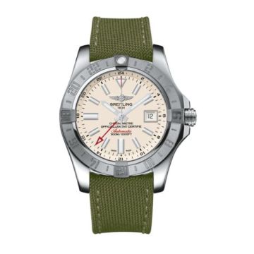 Breitling Avenger II GMT Stainless Steel / Stratus Silver / Military / Pin