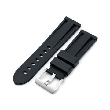 Premium FKM30 Black Rubber Watch Band with Dual Groove Design for Panerai, 22mm or 24mm - 24mm