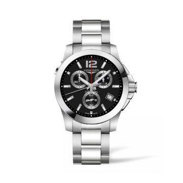 Longines Conquest Chronograph Quartz 41 Stainless Steel / Black / Bracelet