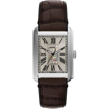 Fossil Carraway Automatic Leather Brown / Silver & Grey 30mm