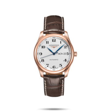 Longines Master Collection 38.5  Day Date Pink Gold / Silver-Arabic / Alligator XL