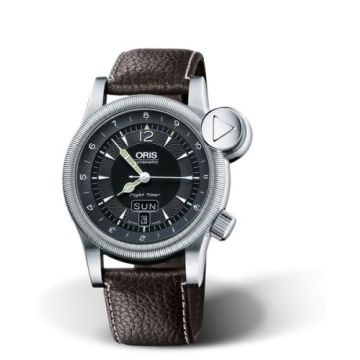 Oris Flight Timer² Day Date Stainless Steel / Black / Leather