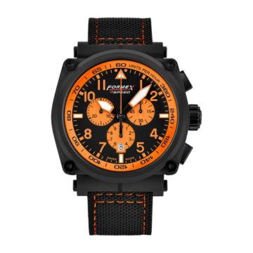 Formex Pilot Quartz Chronograph PVD / Black - Orange / Calf