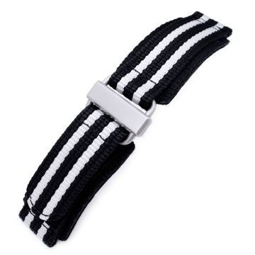 22mm MiLTAT Black & White Stripes 3-D Nylon Hoop and loop Fastener Watch Strap, Sandblasted Buckle - 29mm