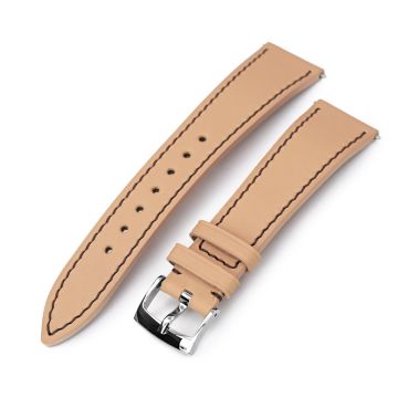 Q.R. 20mm Beige Tapered Leather Watch Band, Chocolate Brown Stitching + Zermatt - 30mm