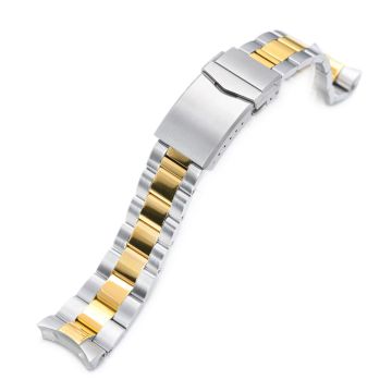 Super-O Boyer Watch Band for Seiko SKX007 SKX009 SKX011, Stainless Steel - Two Tone IP Gold Polished Center Links, 18mm V Diver Clasp - 18mm