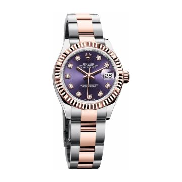 Rolex Lady-Datejust 28 Rolesor Rose Fluted / Oyster / Aubergine Diamonds