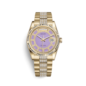 Rolex Day-Date 36 Yellow Gold Fluted / President Diamonds / Lavender Jade Carousel