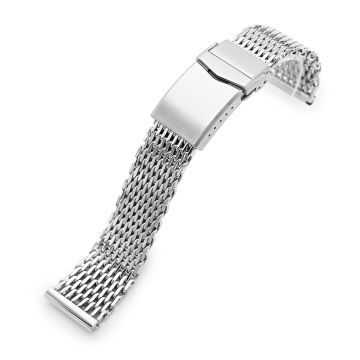 Polished Tapered Winghead "SHARK" Mesh watch band, V-Clasp - 16mm